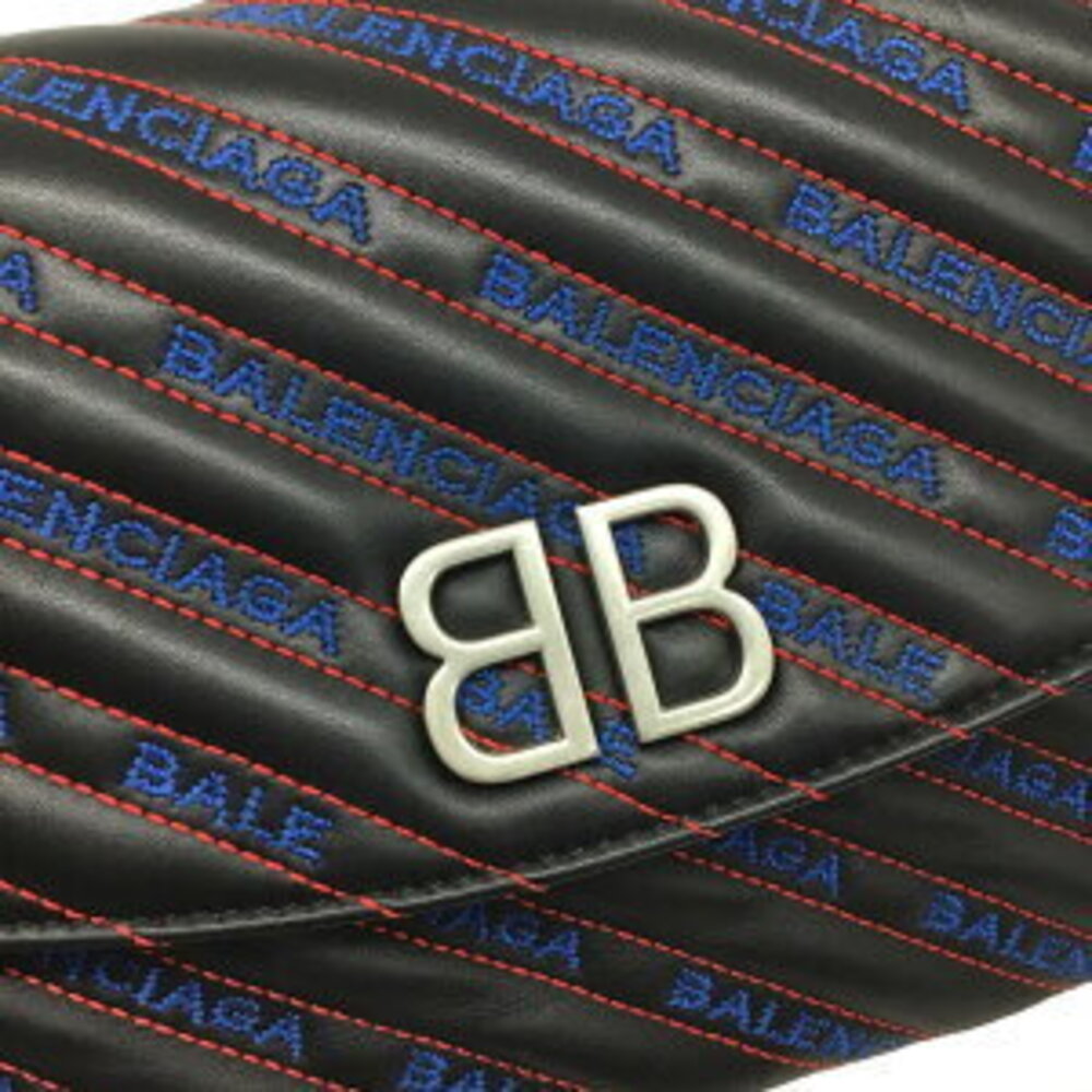 BALENCIAGA Round Chain Matelasse Shoulder Bag Leather Black - Picture 6 of 15